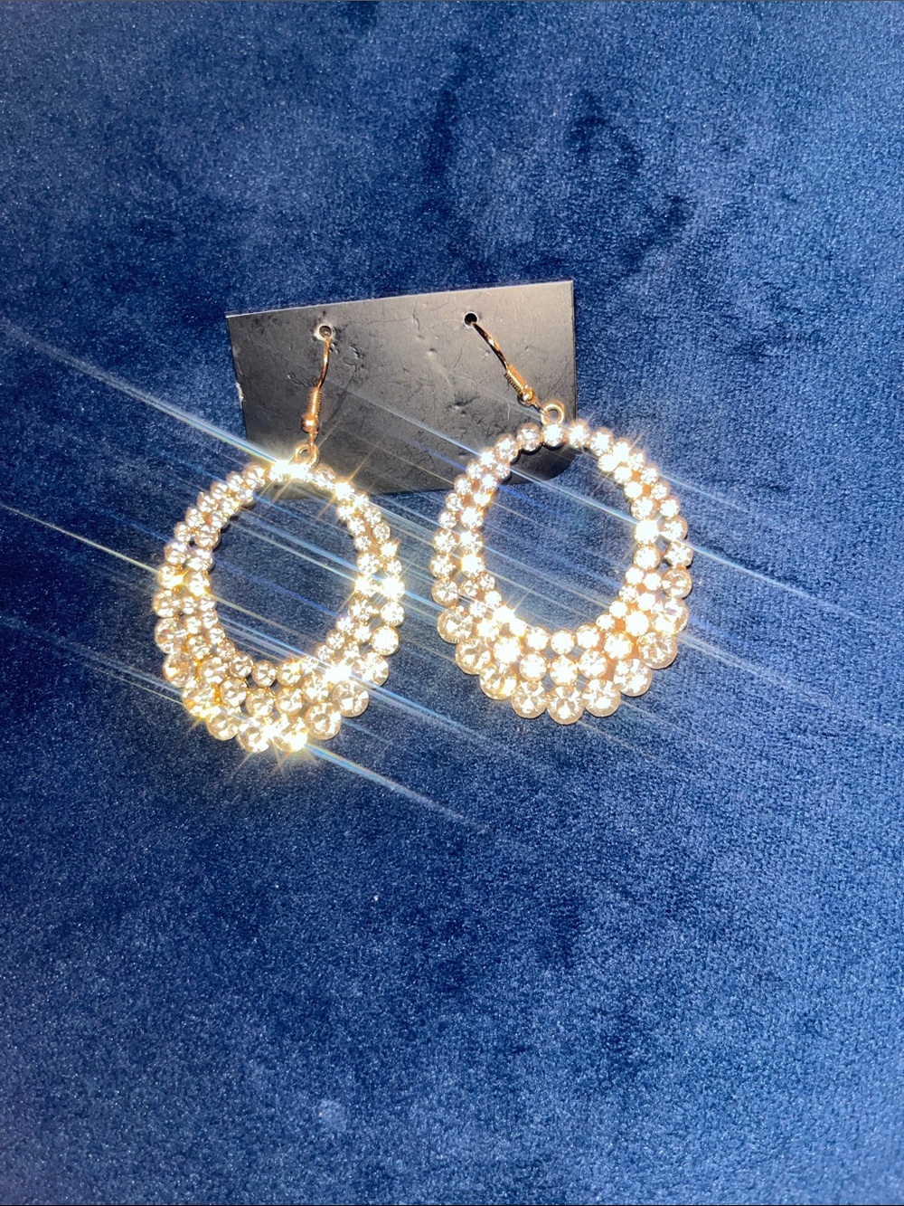 Rhinestone Gold-Tone Hoop Drop Earrings